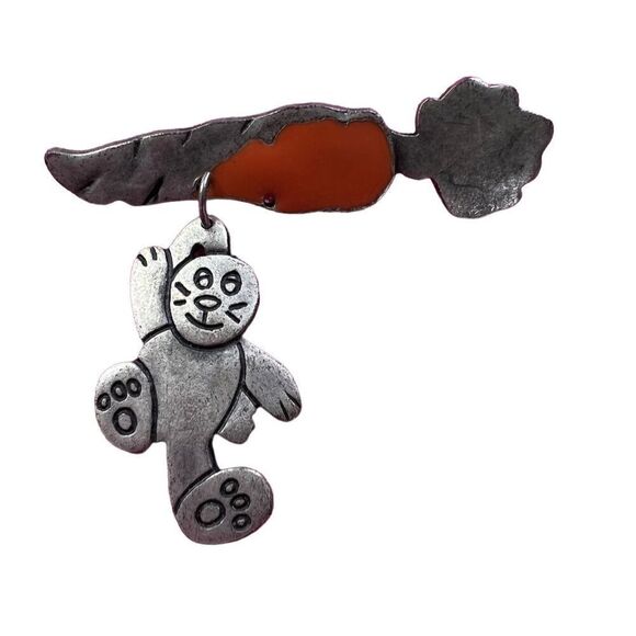 Rabbit Hanging From A Carrot Brooch - Picture 1 of 4